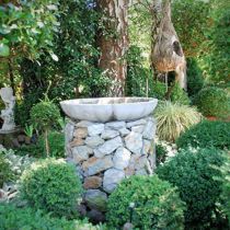 Cameron House topiary and birdbath